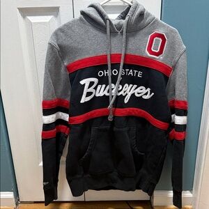 Mitchell & Ness Ohio State Buckeyes Grey Black Red Pullover Hoodie
